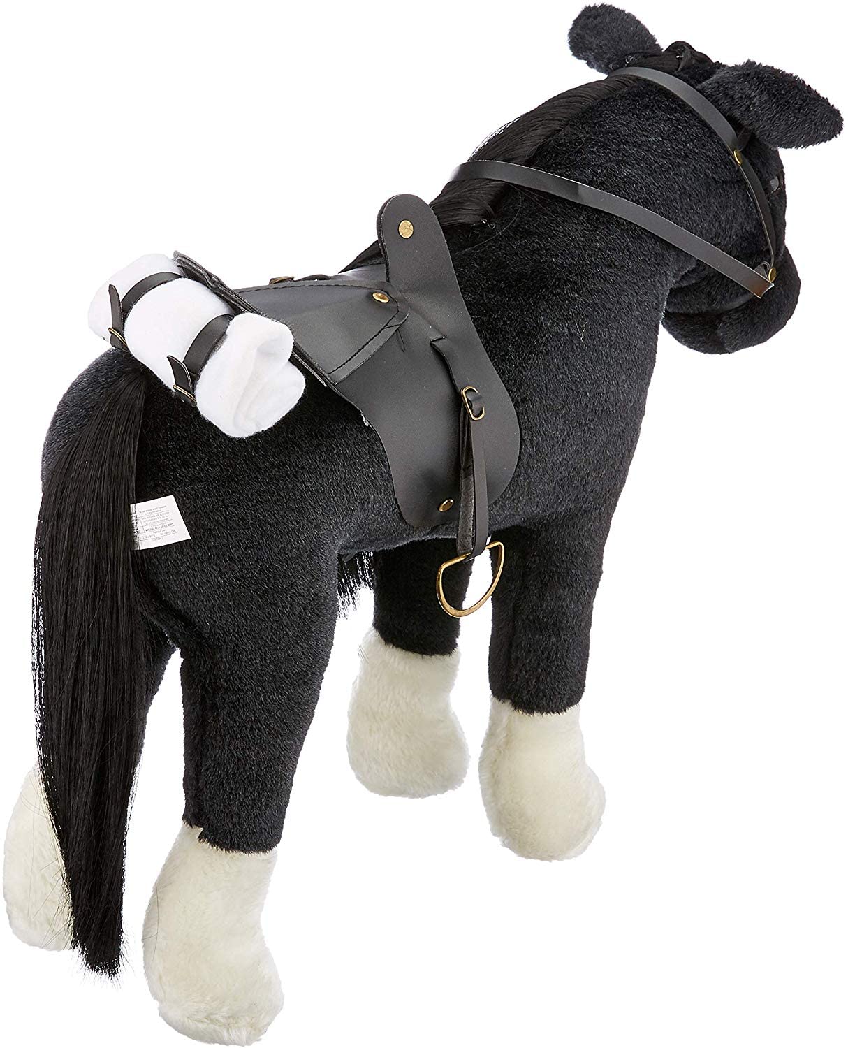Goetz 3402783 Fighting horse black doll - large plush horse for standing dolls - height 37 cm - 52 cm big black and flexible horse with bridle and saddle