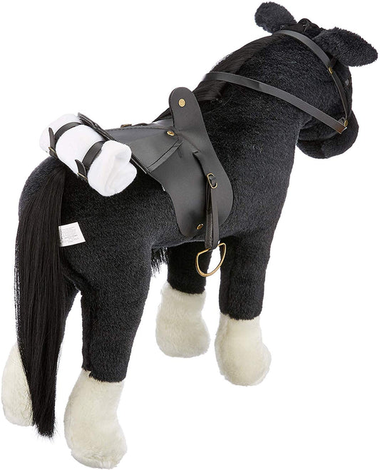 Goetz 3402783 Fighting horse black doll - large plush horse for standing dolls - height 37 cm - 52 cm big black and flexible horse with bridle and saddle