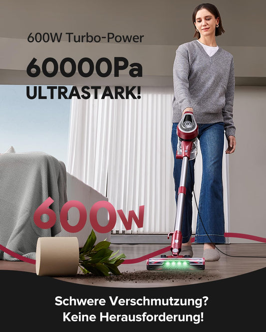 Vexilar C8 Vacuum with cord - 600W/60kPa handheld vacuum with a 7m cord, tangle-free electric upgraded floor brush, 1.5L bagless container for hard floors, carpets, and pet hair.