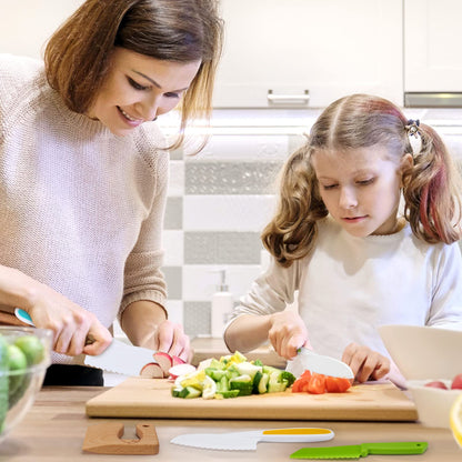 Children's Knife 16-piece children's kitchen knife set for cutting and cooking fruit or vegetables for toddlers, including wooden knife cutting board peeler children's scissors cookie cutters (fish)
