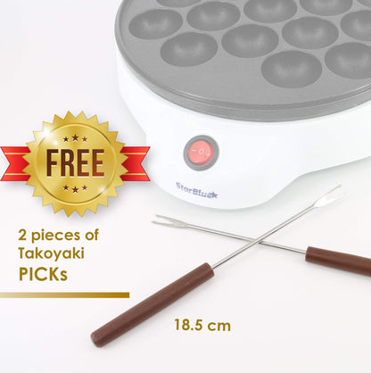 Takoyaki maker with takoyaki picks, simple and easy to use electric machine for making Japanese takoyaki octopus balls, 220-240V 50/60Hz 650W, European plug.