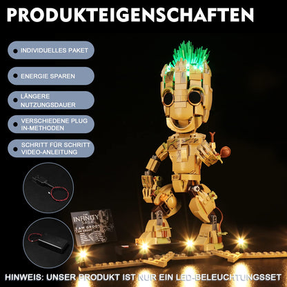 BrickBling LED light set compatible with Lego 76217 Marvel I Am Groot toy, LED lighting set compatible with Lego I Am Groot Creative Gift (No Model)- Standard Version
