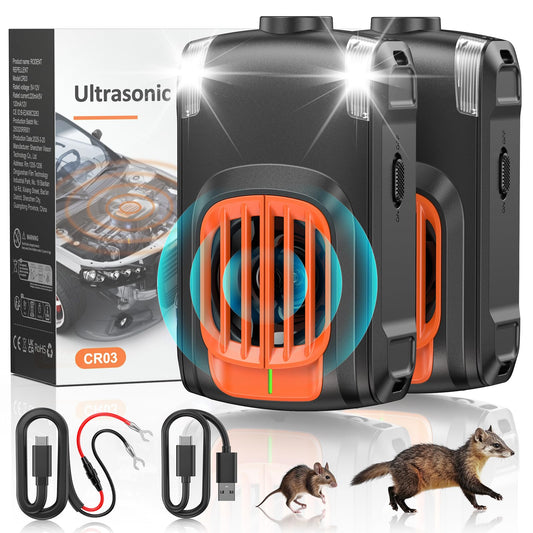 HOPPE'S Marder Repellent for Car, Ultrasonic Mouse Deterrent, 12V Car Battery Rechargeable Marder Defense, Mice Repellent with LED Lights and Ultrasonic - 2 Pieces