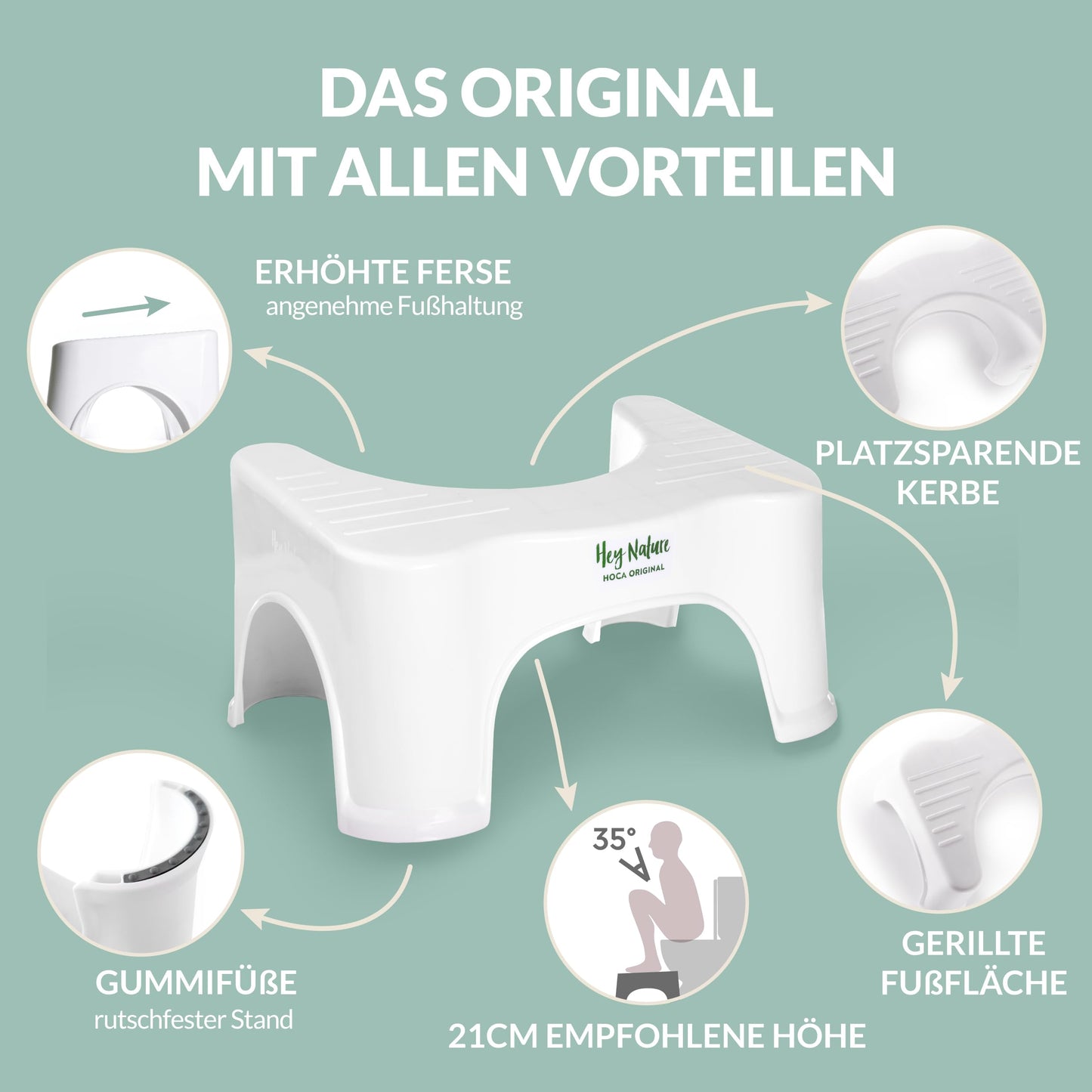 Hey Nature® HOCA Medical Toilet Stool Black, Toilet Stool - Quick relief against hemorrhoids, bloating, constipation, and flatulence. Bathroom stool/ WC stool acts as a natural laxative.