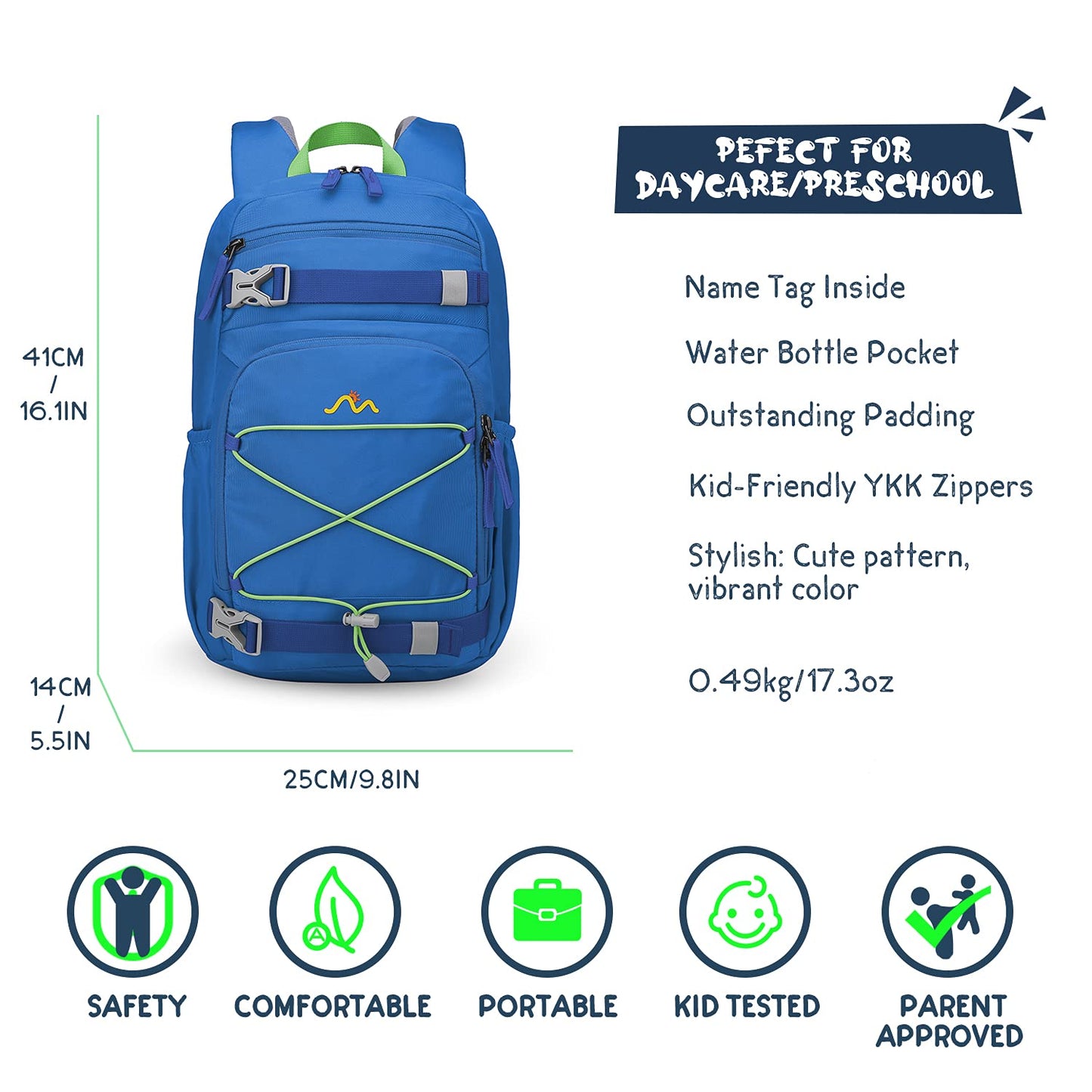 Mountaintop kids backpack for girls and boys, school backpack for school hiking, 15L, 25 x 14 x 41 cm.