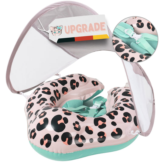 EDWEKIN® Premium Baby Swim Ring Leoni 2025 with UV canopy (UPF 50+) | TÜV certified | Ideal baby float for 6-36 months | Stylish, safe & comfortable - the cutest swimming ring for kids