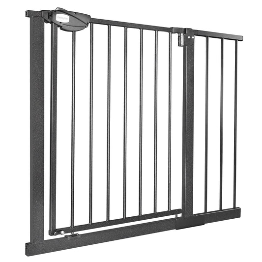 On door safety gate stair gate for children auto-close baby stair gate door gate, without drilling, 180° two-way opening (85-95 cm, Black)