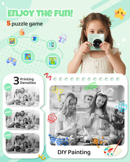 TIATUA Kids Instant Camera, 2.4" Instant Camera for Kids with 32G Card and Photo Paper Print, 1080P HD Kids Digital Camera, Gifts for Boys and Girls 3-12 Years (Green)