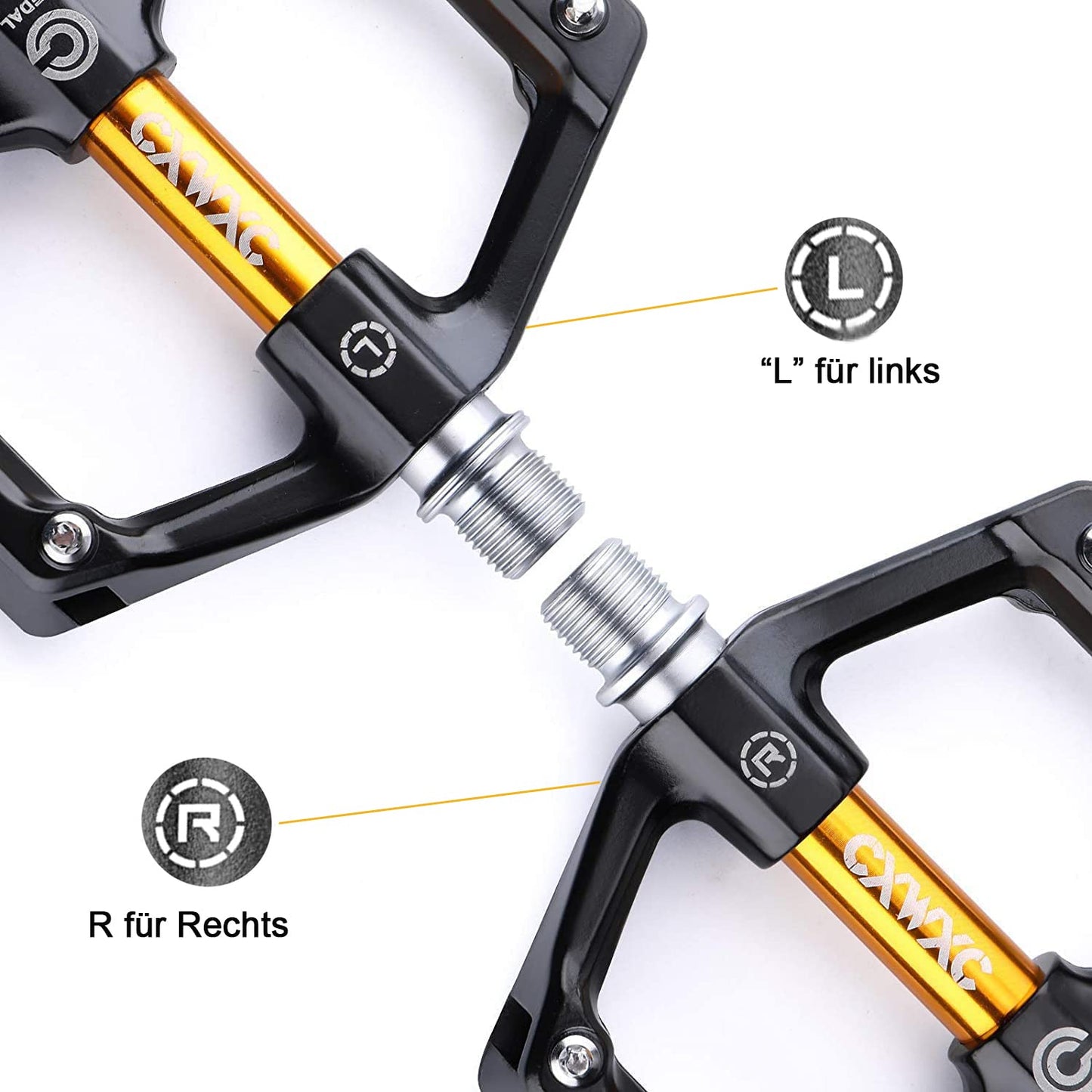 CXWXC Bike Pedals With Reflectors - MTB Aluminum Alloy Pedal Set, 9/16 Cube Pedals for Mountain Bike, Road Bike (Gold)