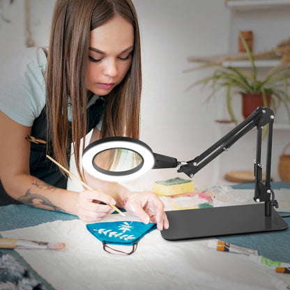 NEWACALOX magnifying glass with light and stand, touch control 2-in-1 magnifier, 8x magnification magnifying lamp, 3 color modes dimmable desk magnifier with lighting, reading magnifier with light for elderly large.