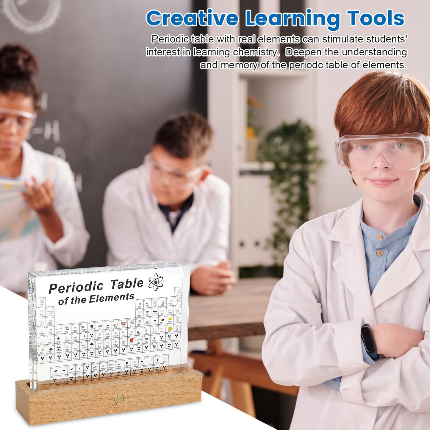 MENAYODA Large Periodic Table with Real Element Samples Inside, Acrylic Periodic Table of 83 Elements, Periodic Table Display for Students, Teachers, Kids, Gifts, Crafting, Decoration