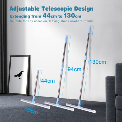 Wiseten water squeegee floor wiper - squeegee floor shower with extra durable 50cm rubber blade, telescopic handle 130cm water squeegee window squeegee for wood, glass, concrete, tile shower