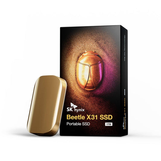 SK Hynix Beetle X31 1TB External SSD USB C 3.2 Gen2 with DRAM | up to 1050 MB/s | Portable External Hard Drive compatible with Windows PC, Mac, Tablet, Android Smartphone, Gaming Consoles (Champagne Gold)