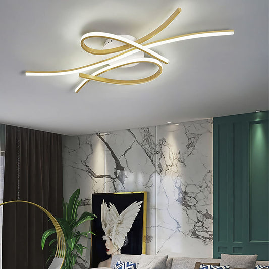 Bellastein LED Ceiling Light Dimmable Ceiling Lamp Modern Living Room Lamp Bedroom Lamp Ceiling with Remote Control Interior Design Ceiling Lighting for Living Room Kitchen Study Office (Gold, 100CM)