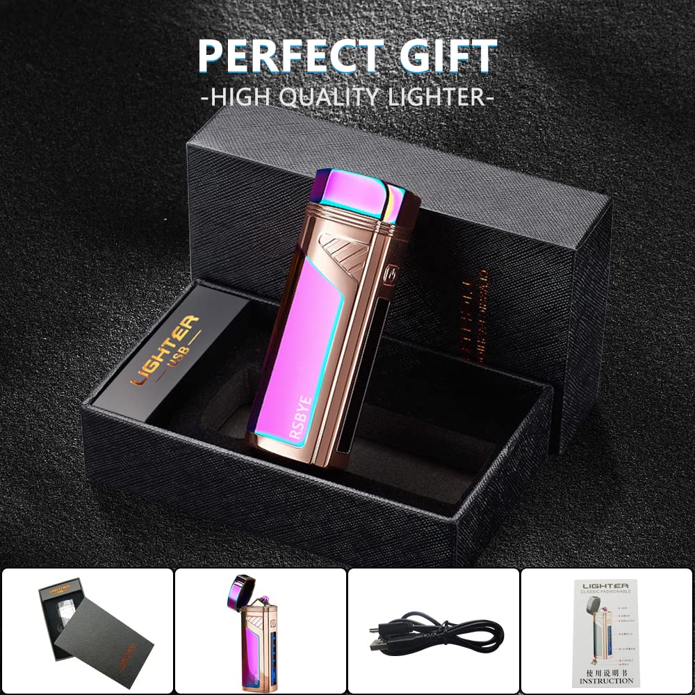 RSBYE Electric Lighter with THREE Arcs, Plasma Lighter with Battery Indicator, High Efficiency Electric Lighter, Arc Lighter USB Rechargeable, Festive Gifts (Colorful)