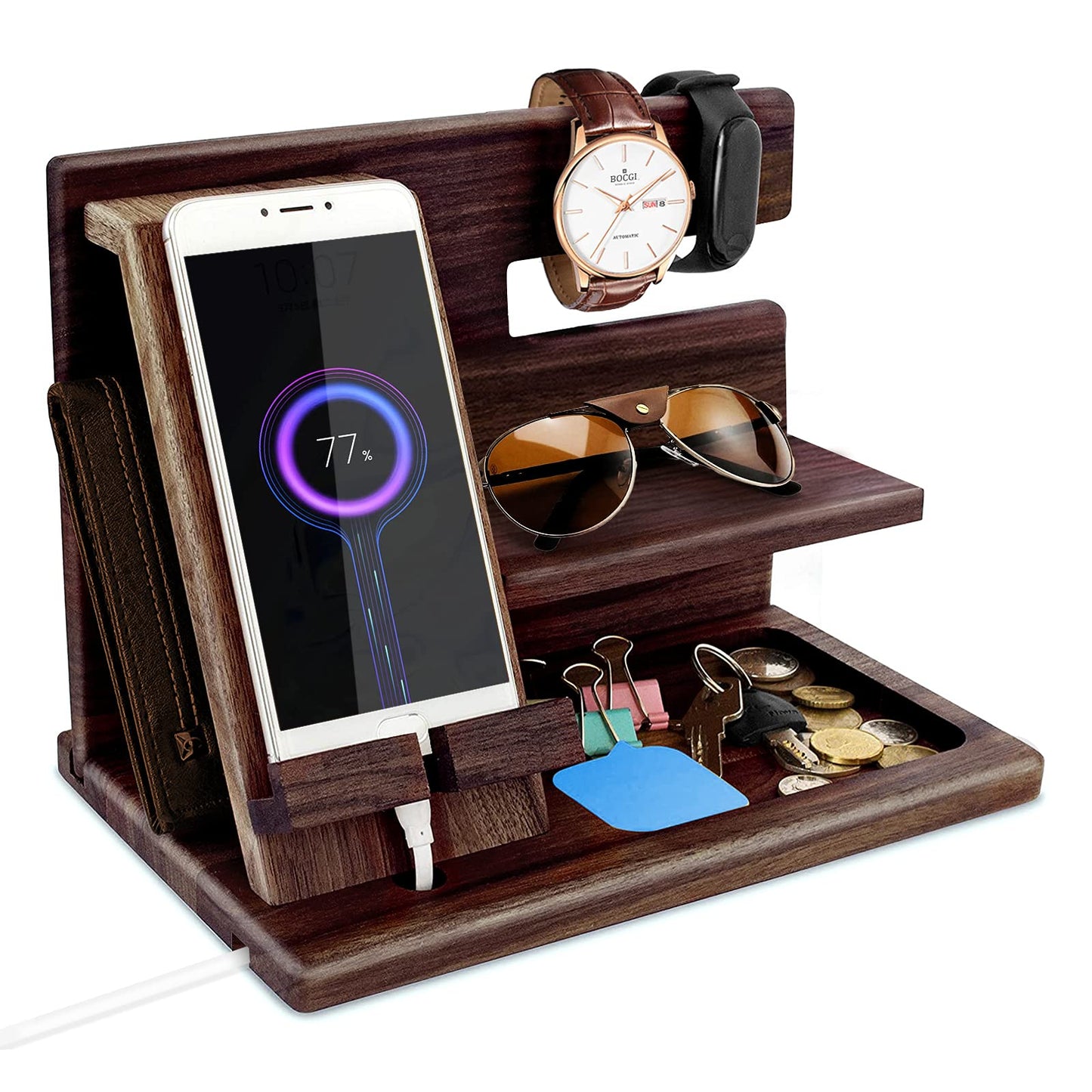 Gifts for men birthday Wooden phone docking station Watches Wallets Nightstand organizer Christmas men's gift, birthday gifts for men or father Desk organizer Wood