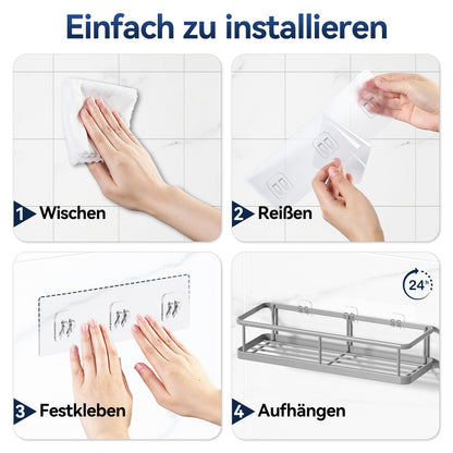 YASONIC shower caddy without drilling, bathroom organizer, shower shelf without drilling, shower holder without drilling shampoo holder for shower, bathroom shelf without drilling with 4 removable hooks, grey.