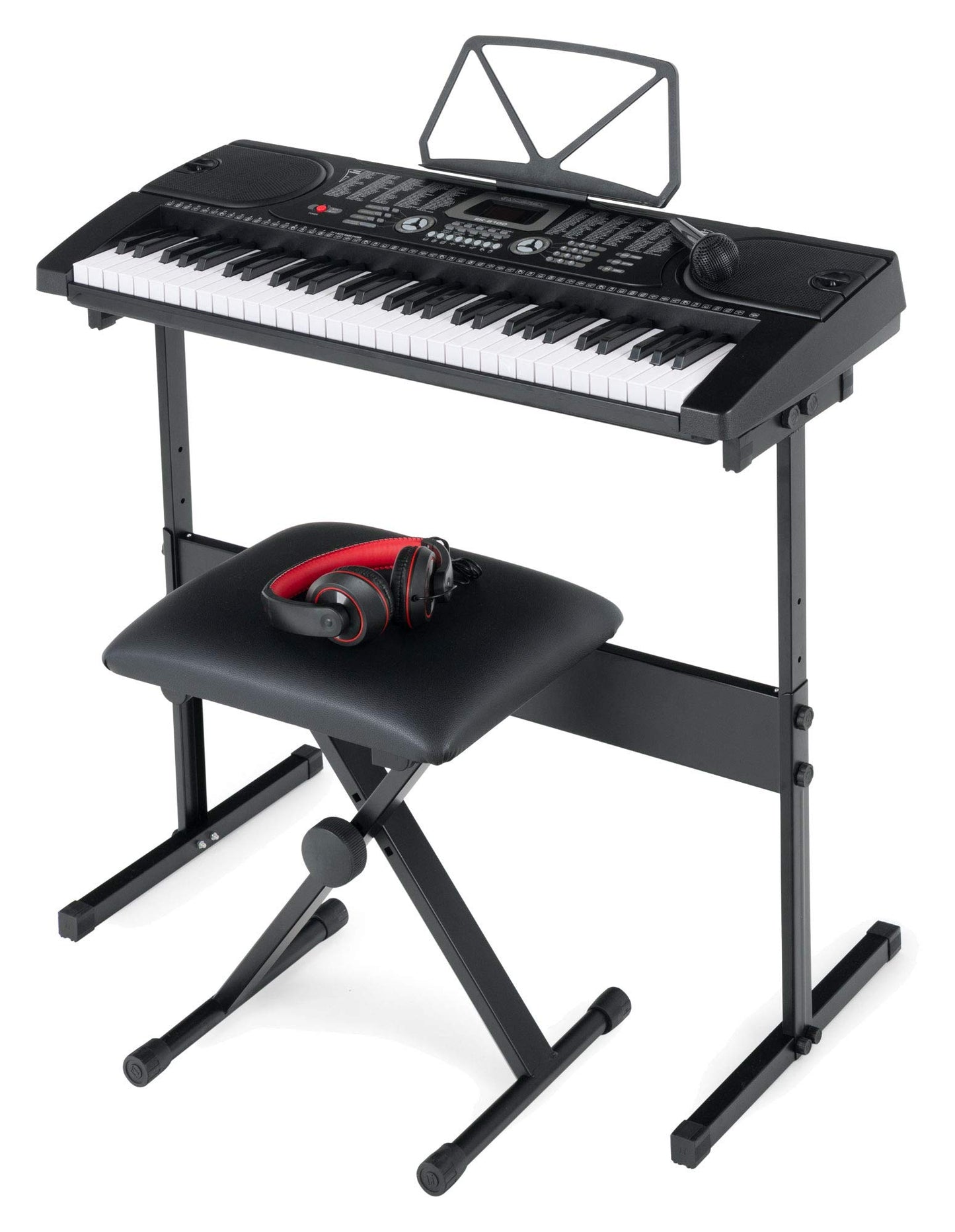 McGrey SK-6100 Keyboard Super Kit - beginner instrument with 61 keys - 255 sounds and accompaniment rhythms - learning functions - includes keyboard stand, stool, microphone, and headphones - black