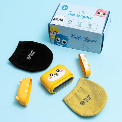 KiddoSpace Name Stamp for Kids' Textiles - (white + black ink) KiddoStamp Double-sided Name Stamp for Kids' Textiles, waterproof - personalized clothing stamp.