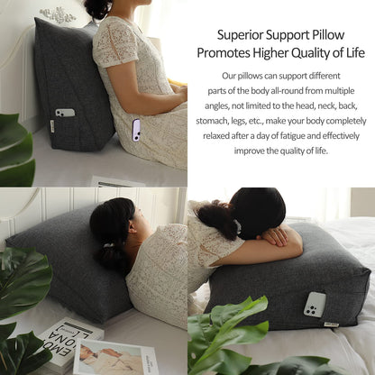VERCART Back Cushion for Bed Wedge Reading Pillow Sofa, Modern Large Sofa Pillow Back Cushion Headboard Padded Wall Pillow, Wedge-shaped Couch Pillow Linen Anthracite Gray 60cm