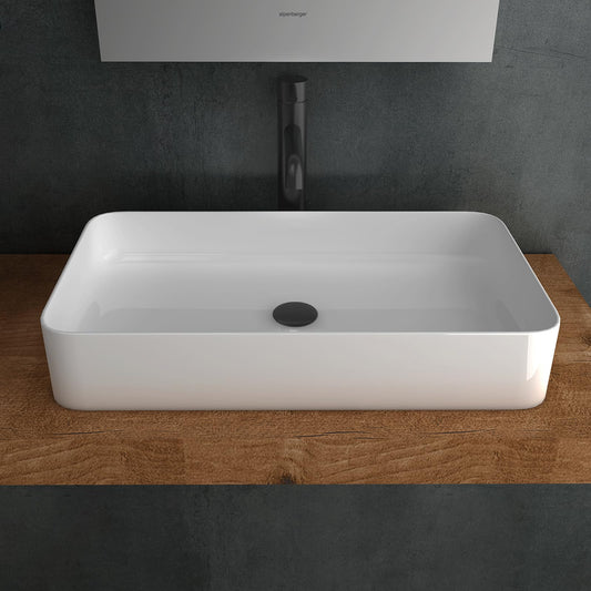 Alpenberger countertop washbasin 60 cm wide with Nano Coating | Clean ceramic basin square | Washbasin without faucet hole for bathroom & guest toilet | Modern design countertop washbowl without overflow