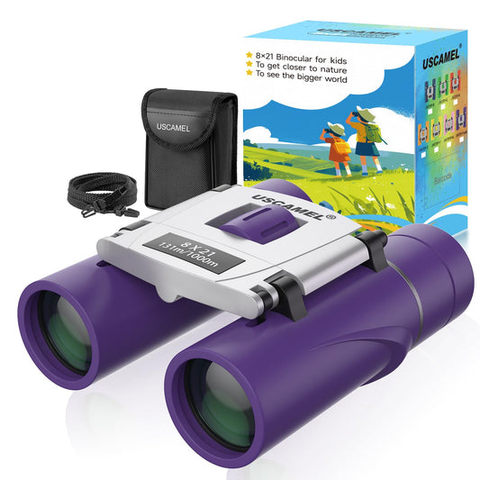 USCAMEL Binoculars for Kids and Adults, 8x21 Small Pocket Binoculars Compact for Bird Watching and Hunting (Purple)