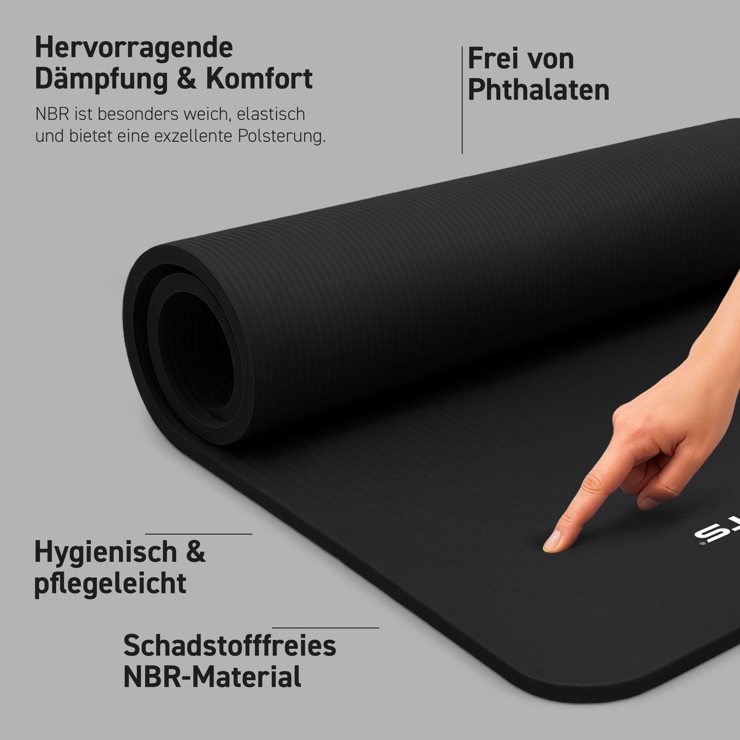 MSPORTS Yoga Mat Premium including carrying strap + exercise poster + workout app | Skin-friendly fitness mat 190 x 100 x 1.5 cm - Black Matte - Phthalate-free yoga mat