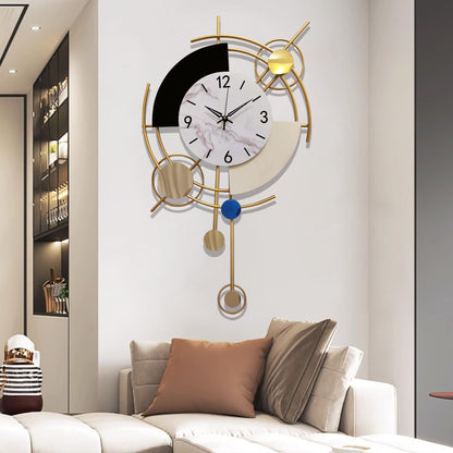 GERHWASH Large Wall Clock 70x42cm Silent - Modern design with Roman numerals, Black-Gold - Premium decoration for living room, bedroom & dining room wall clock