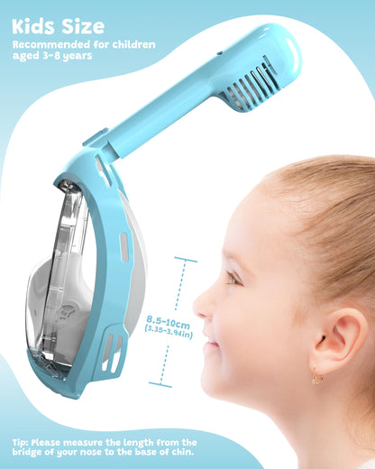 ACURE Snorkel Mask for Kids - CO2-safe diving mask for young swimmers aged 3-8 | Anti-fog & dry top snorkel full face mask