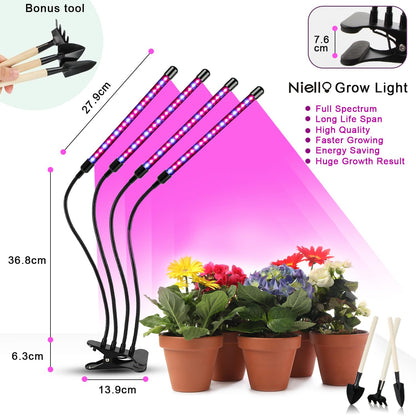 Niello Plant Lamp LED, Plant Light 80 LEDs Growth Lamp Growing light Full Spectrum with 10 Levels, 3 Modes, 4 Heads Growth Lamp with Timer for Gardening
