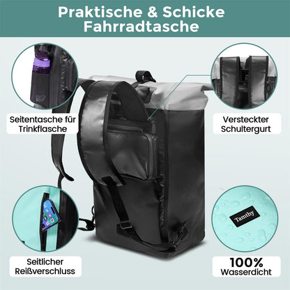 Tamthy bike bags for luggage carrier 100% waterproof with laptop compartment Multifunctional 2 in 1 bike bag backpack & luggage carrier bag rear for cycling, commuting, traveling (Mint, 28L)