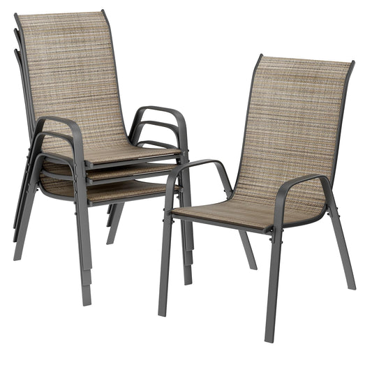 LIFERUN garden chairs stackable camping chair high back terrace chair textilene steel frame for gardens courtyards balconies restaurants 150 kg capacity 54 x 69 x 93cm (4pcs, flax brown)