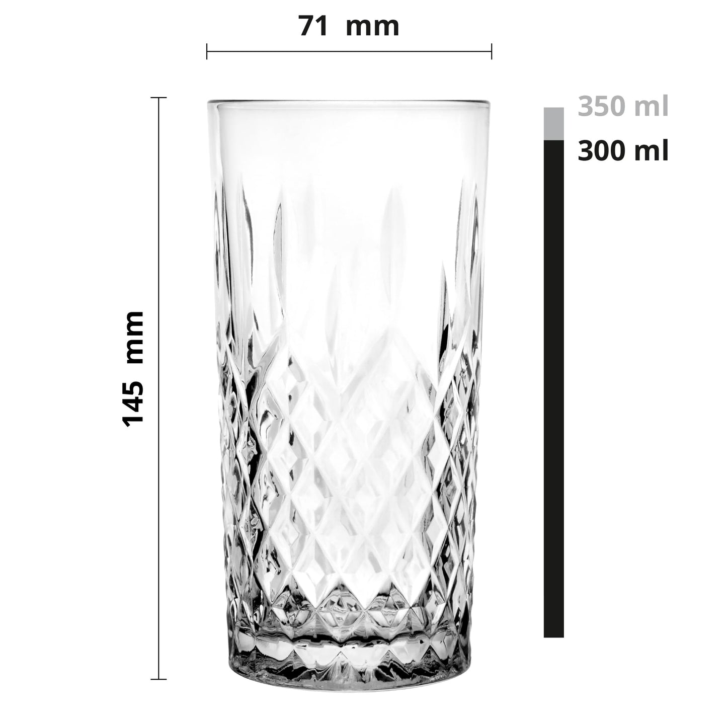 Krosno Glassware Water Glasses Set of 6, Dishwasher Safe, Clear with Crystal Effect, 300ml Highball Cocktail Gin Water Drinking Glasses.