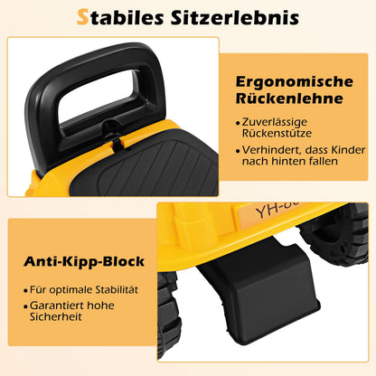 COSTWAY Ride-On Excavator for Kids, with Adjustable Shovel & Storage Space under the Seat, Excavator with Engine Sound & Tipping Protection, Ride-On Excavator for Children aged 1 year+