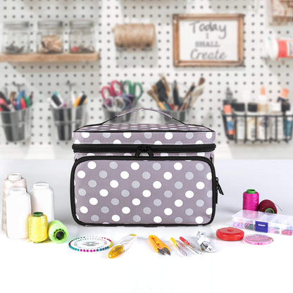 Luxja Sewing Accessories Bag, Sewing Kit Storage Bag, Yarn Bag for Wool, Sewing Tool Tote for Beginners, Travelers, Sewing Classes, Gray Dot