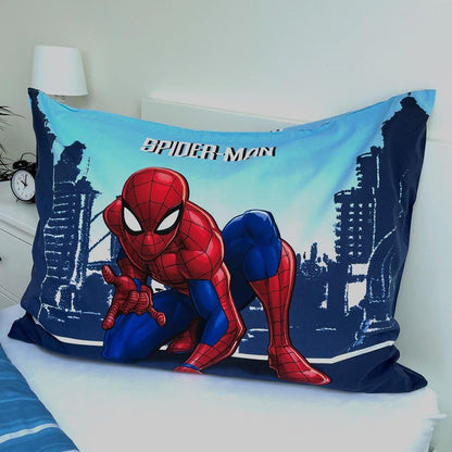 Jerry Fabrics Kids Bedding Set Reversible Spider-Man City Spider Webs Blue, Duvet Cover 140x200 cm, Pillowcase 70x90 cm, 100% Cotton, Multicolored, 23BS233