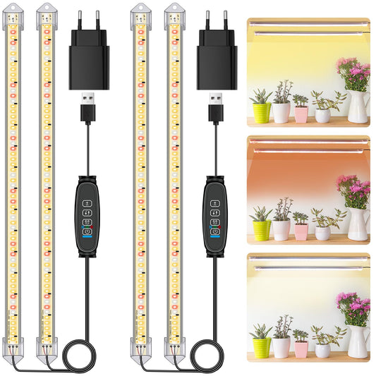 2-Pack 2 Bars Plant Light Strips, Plant Lights for Indoor Plants, Full Spectrum Sunlight Growth Lamp with Auto On/Off 3/9/12H Timer, 10 Adjustable Levels for Succulents