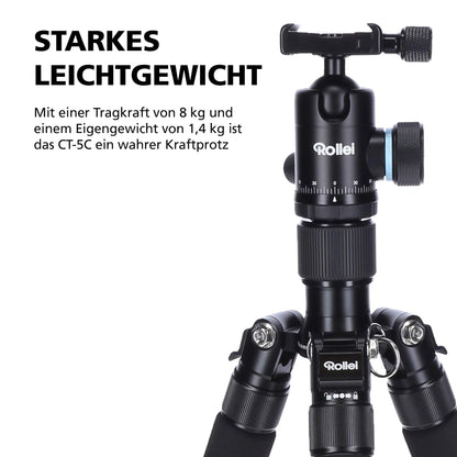 Rollei Carbon Tripod CT-5C, Black & QAL-50 - professional camera quick release plate, compatible with all cameras with 1/4 tripod thread and Arca Swiss - 2 pack