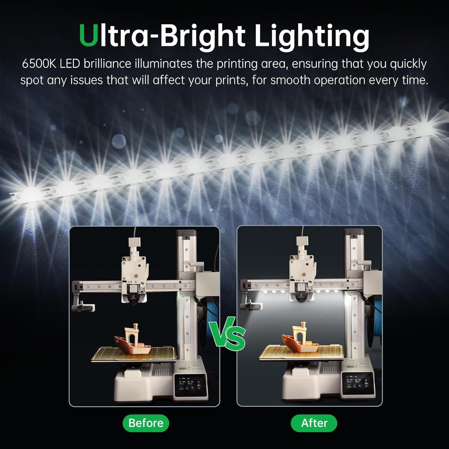 BIQU Panda Lux, LED light bar compatible with Bambu-Lab A1 Mini 3D printer, LED light strip upgrade kit, easy installation, high brightness, control via standard screen.