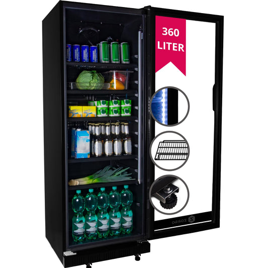 ZORRO beverage cooler ZKB 360 liters black bottle refrigerator refrigerator with glass door Gastro drink cooler