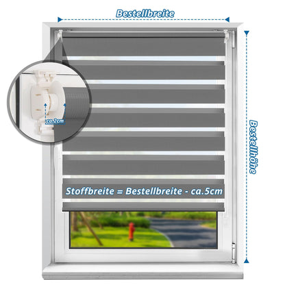 Bobodeco double roller blind clampfix without drilling Duo blinds for windows with clamp carrier, window blind translucent & blackout wall mounting privacy- anthracite B110 x H120cm (fabric width 106cm)