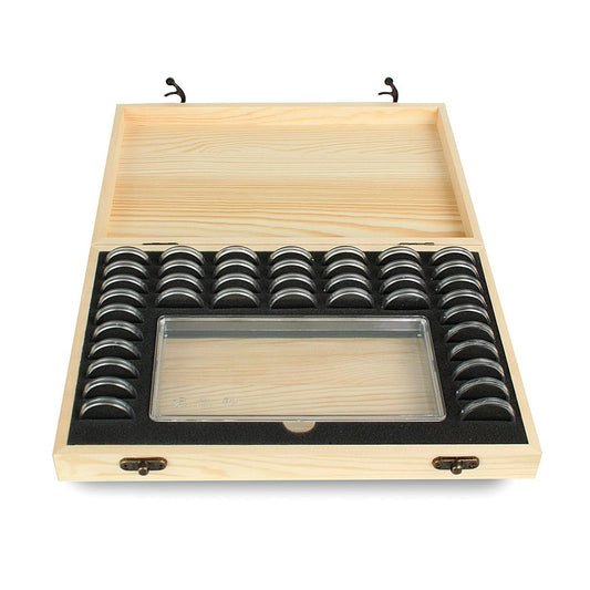 Wooden coin capsule holder, coin storage box, coin collection holder with lock, coin collector organizer, container, coin display for 40 coins and 100 banknotes.