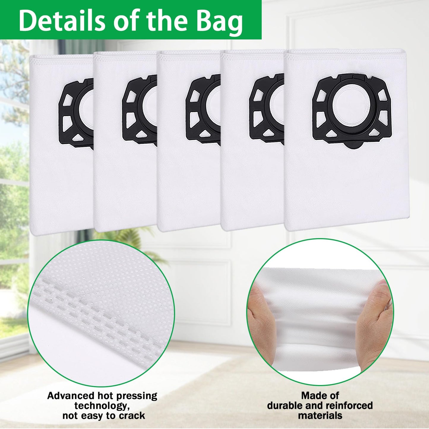 10 dust bags for Kärcher WD2 WD3 WD3.200- WD3.800 M/ KWD1 KWD2 KWD3/ SE4001/SE4002, KFI 357 bags for Kärcher WD3 (Replaces 2.863-314.0)