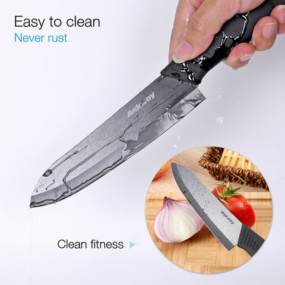 Ankway Ceramic Knife Set with Protective Cover 5 Pieces, 2023 Knife with Peeler Kitchen Knife Set Knife Cutting Knife Chef's Knife Sharp Cake Knife for Meat Fruit Vegetables, Black.