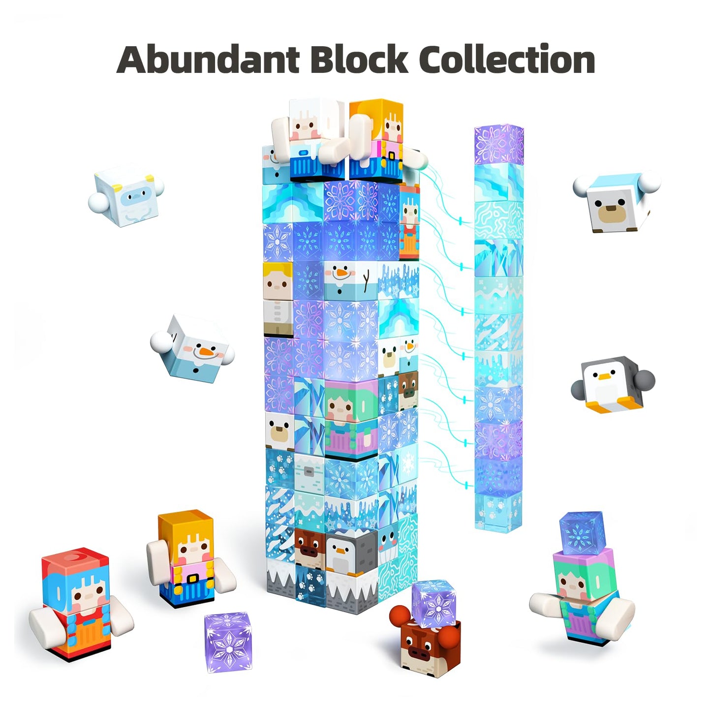 GobiDex Magnetic Building Blocks 100 Pieces, Snow World Frozen Magnet Blocks for Girls, Creative Learning Toy & Construction Set for Kids, Princess Game from 3-6, 4-8, 5-10 Years