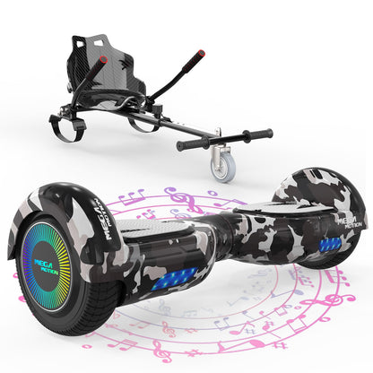 MEGA MOTION hoverboards with hoverkart for kids, 6.5 inch hoverboards with Bluetooth speaker, LED lights, gift for kids and teens.