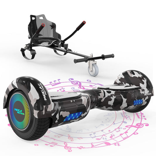 MEGA MOTION hoverboards with hoverkart for kids, 6.5 inch hoverboards with Bluetooth speaker, LED lights, gift for kids and teens.