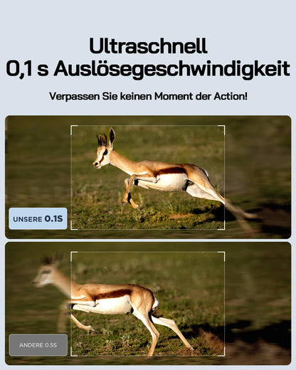 WOLFANG trail camera, 4K solar video wildlife camera with 32G memory card, 48MP full HD resolution hunting camera, night vision, motion sensor, 0.1s trigger time, IP66 waterproof for wildlife monitoring.