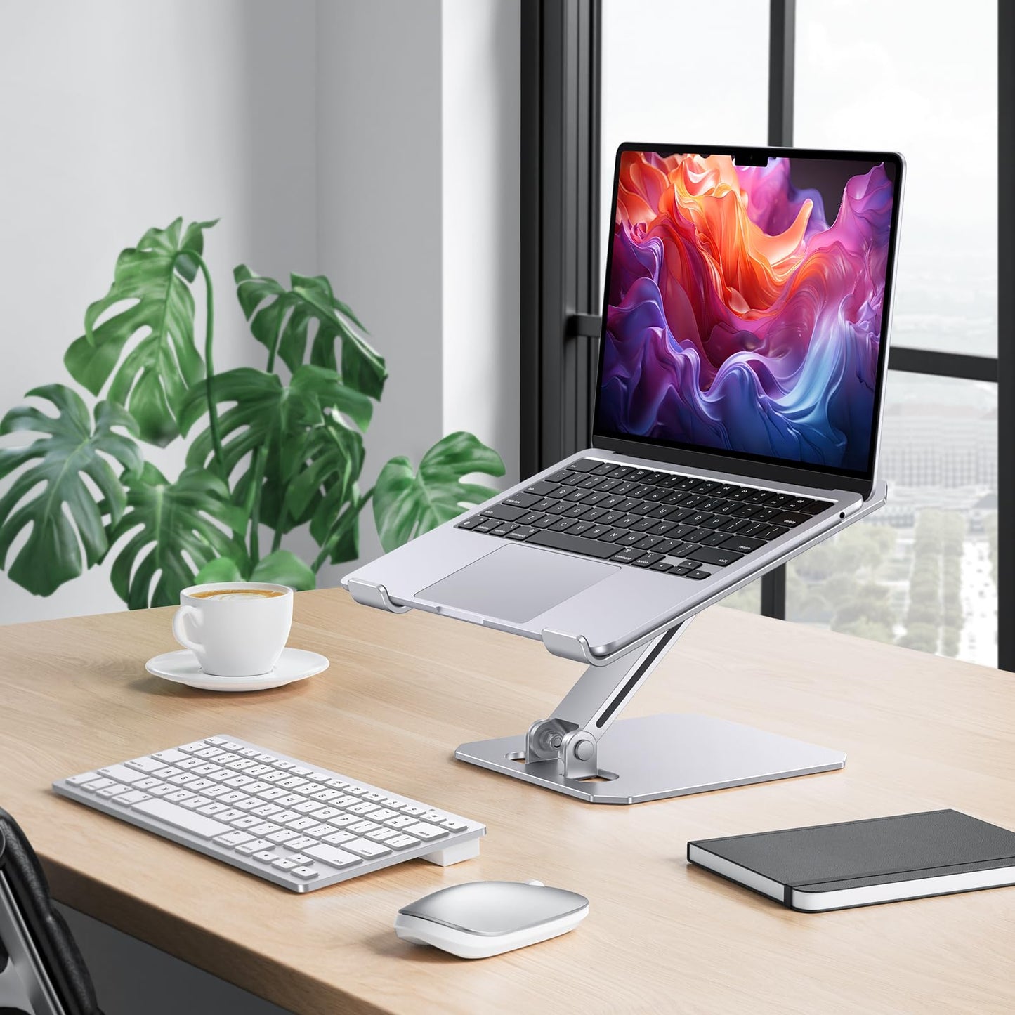 OMOTON Aluminum Laptop Stand Height Adjustable, Ergonomic Foldable Notebook Stand, Laptop Holder for laptops like MacBook Pro/Air (11-16 inch), Silver