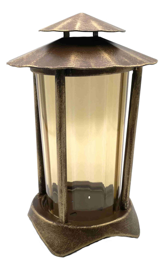 Grave lantern, metal grave light including LED candle 21 cm (lantern: bronze - glass: bronze)